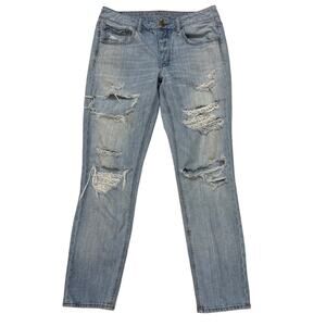American Eagle Jeans Womens 6 Blue Tomgirl Button Fly Trashed Destroyed Grunge